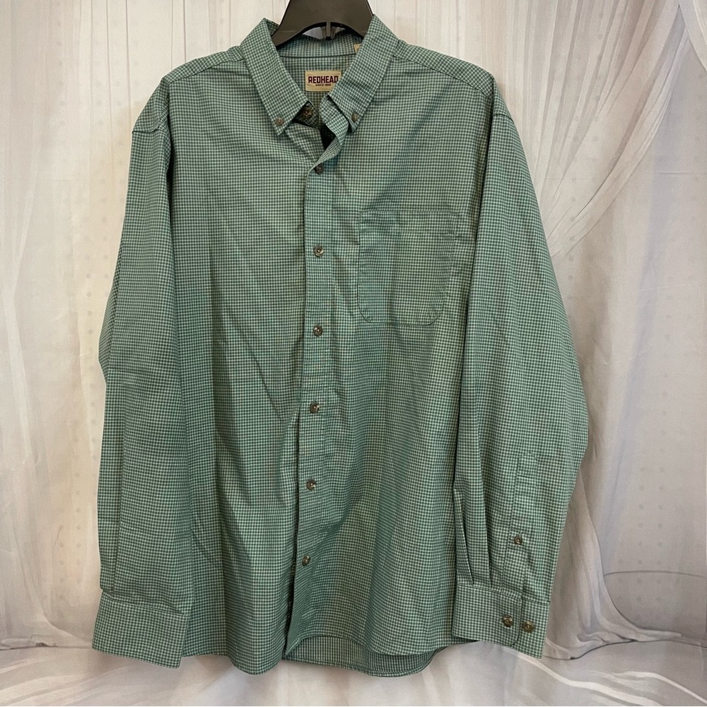 RedHead Men's Green Checkered Button Down Shirt Long Sleeve Dress Casual Guest
